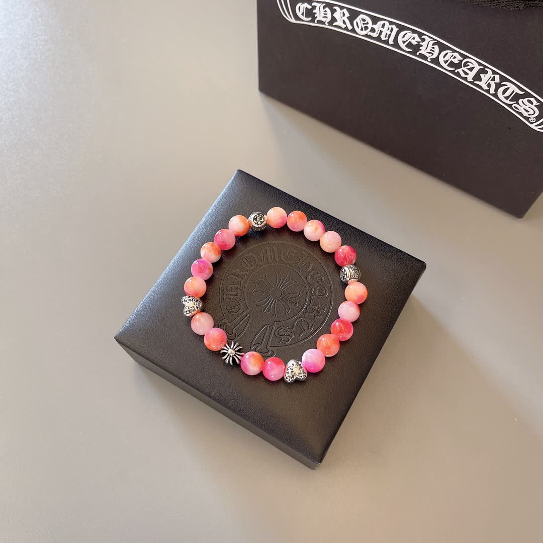 Chrome Hearts Chromecards Pink Agate Bracelet
